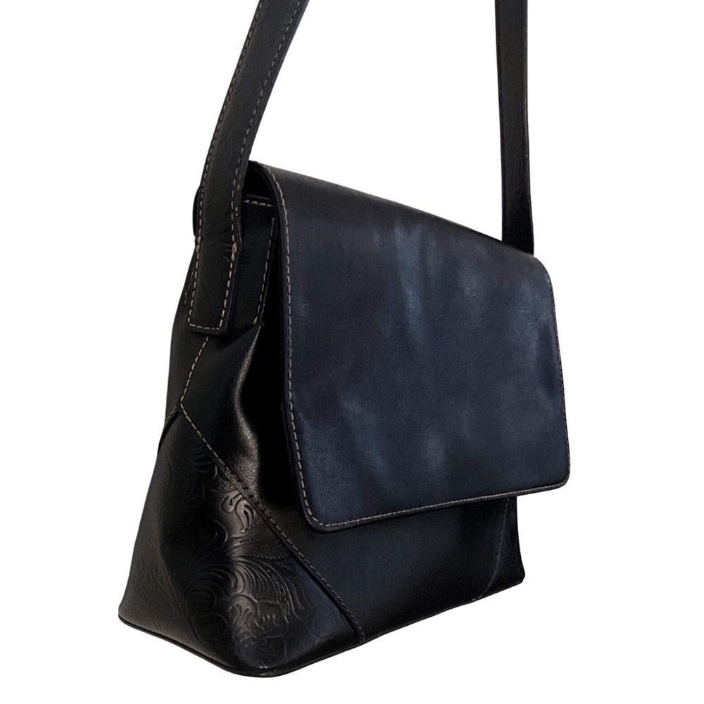 Nine West Black Floral Embossed Flap Bag Structured Shoulder Purse Handbag